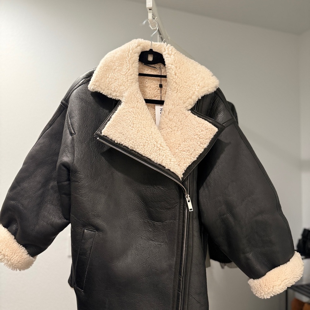 Nour Hammour Black Leather Shearling Jacket